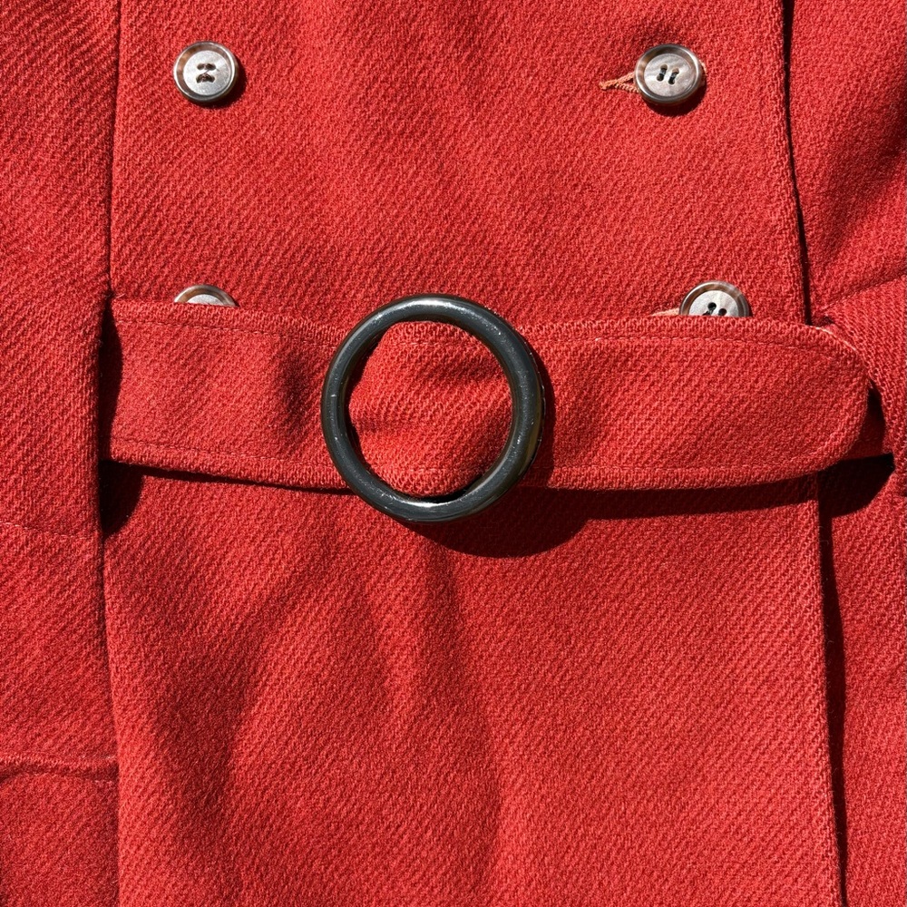 Vintage Scarlet Red Wool Vintage Coat Double-Breasted Ring Belt Academia Mod - Picture 6 of 15